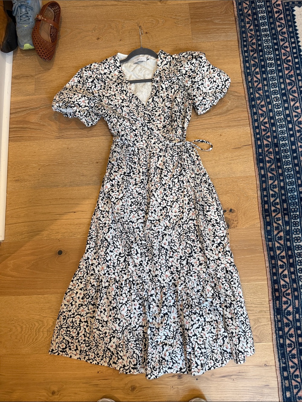 Greylin Black and White Floral Wrap Maxi Dress